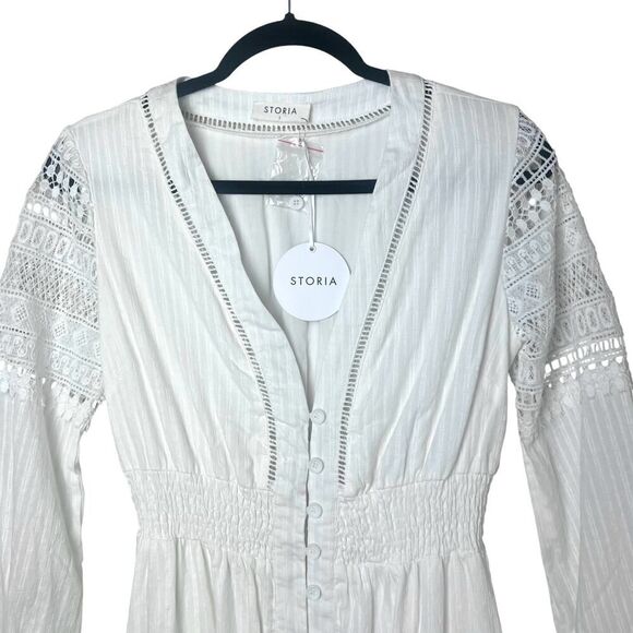NWT Storia Boho Midi White Eyelet Dress Sz S - Picture 4 of 9